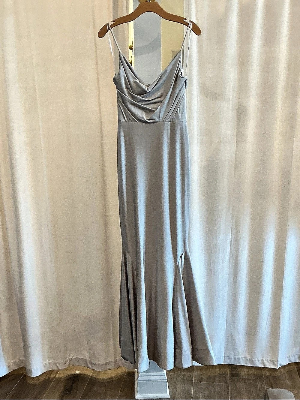 Satin-Look Draped Maxi Dress in Gray
